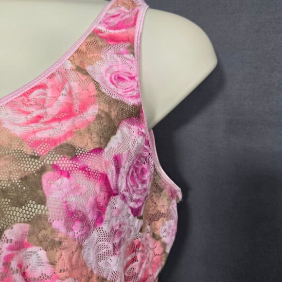 Vintage 90s Sleeveless Lace mesh Lingerie Top Womens Size 3X Pink Rose Print - Picture 3 of 8